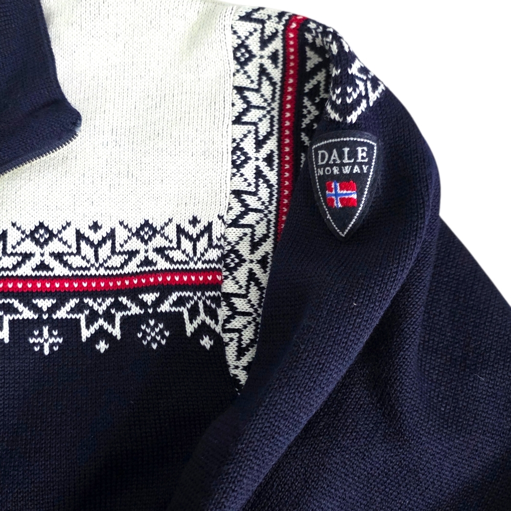 Dale Of Norway Vintage Navy and White High Quality Merino Wool Zip-Up Sweater S - Picture 3 of 12